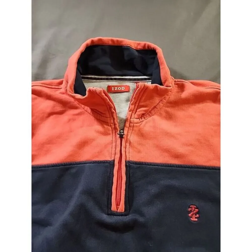 Izod Pullover Mens XL Pink &‎ Blue Sweatshirt 1/4 Zip Heavy Cotton
